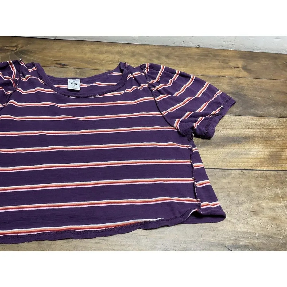 We The Free Molly Stripe Puff Sleeve Crop Top Size Large
